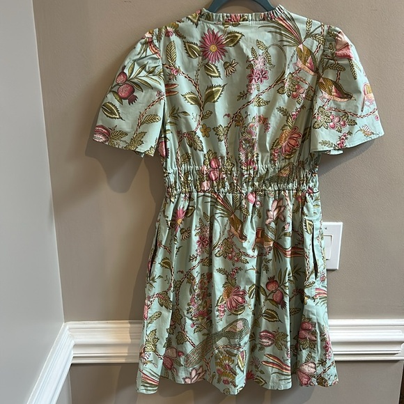 Spartina 449 Seafoam Sugar Mill Peacock Floral Olivia Poplin Dress Size Small - Picture 9 of 11